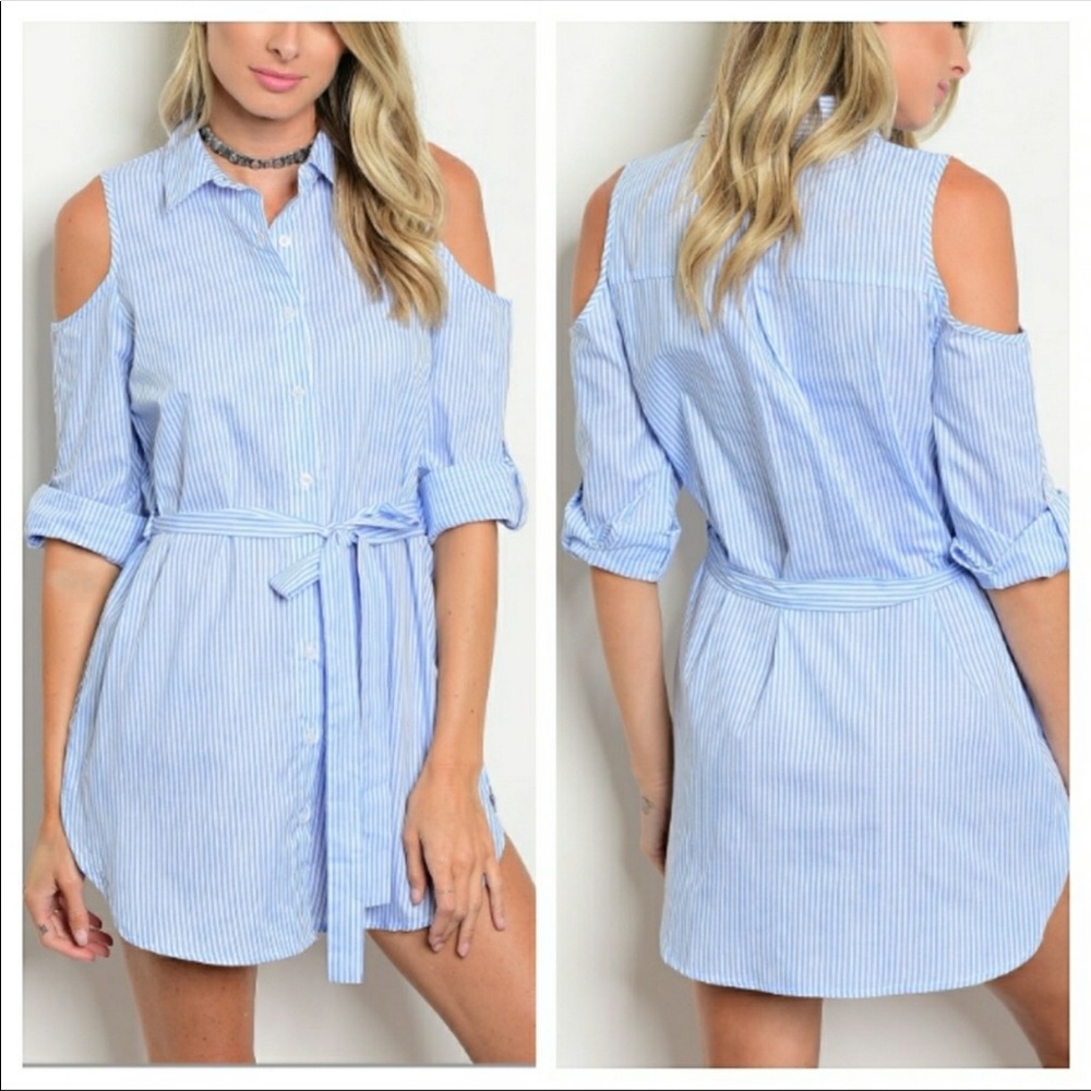 New striped cold shoulder dress